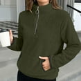thumbnail image 5 of yoeyez Womens Sherpa Pullover Sweatshirts Half Zip Fleece Jacket Mock Neck Long Sleeve Cute Winter Coats with Pockets Army Green,L, 5 of 7