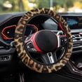 thumbnail image 3 of Uorisanigo Leopard Print Car Steering Wheel Cover Brown Fuzzy Steering Wheel Cover 15 Inches Easy to Install Car Steering Wheel Protector for Winter Non Slip Car Wheel Covers Gift for Friends, 3 of 8
