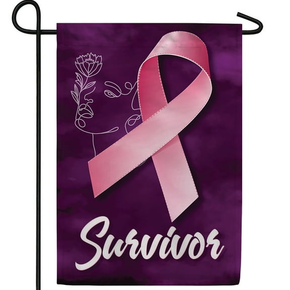 America Forever Breast Cancer Survivor Garden Flag 12.5x18 inch Double Sided Pink Ribbon Breast Cancer Awareness Inspirational Support Yard Outdoor Flag