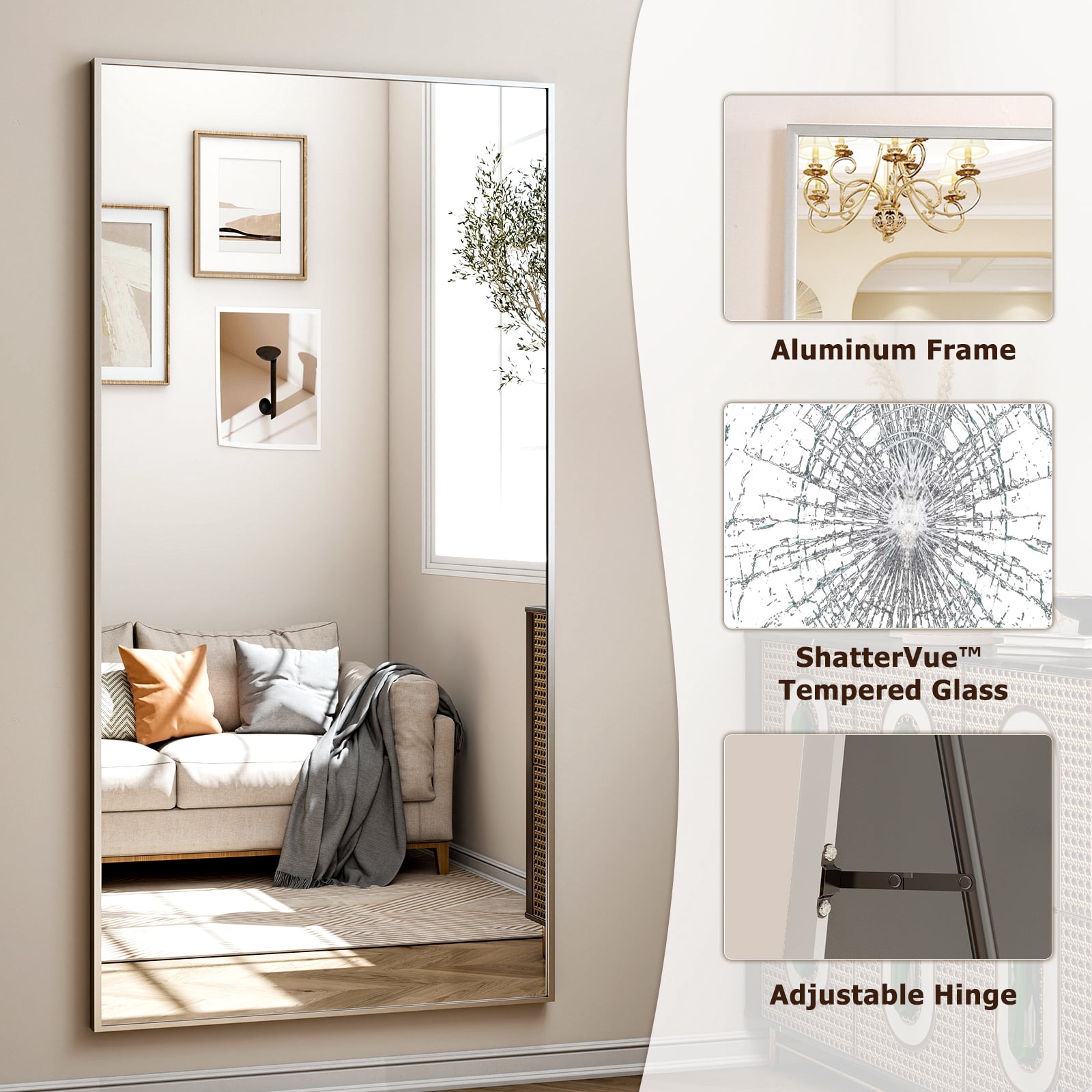 Lumora 71"x26.1" Full-Length Mirror, Floor Mirror with Stand, Silver
