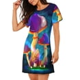 thumbnail image 2 of Yiaed Magic Mushrooms ,Fireflies Print Women's Loose-Fit Short Sleeve Nightgown, Soft and Comfortable Sleep Dress for Relaxation and Sleepwear, 2 of 6
