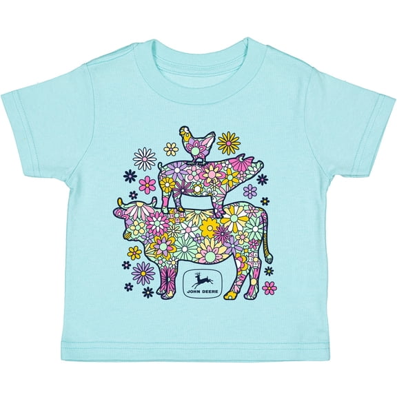 John Deere Infant Girls Funky Animal Stack Short Sleeve Tshirt in Chill Blue