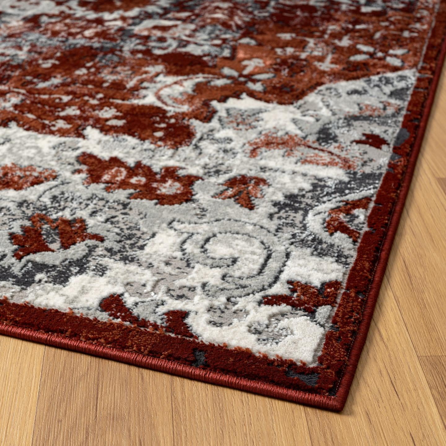 Luxe Weavers Moroccan Red 4x5 Medallion Area Rug, Floral Living Room Carpet