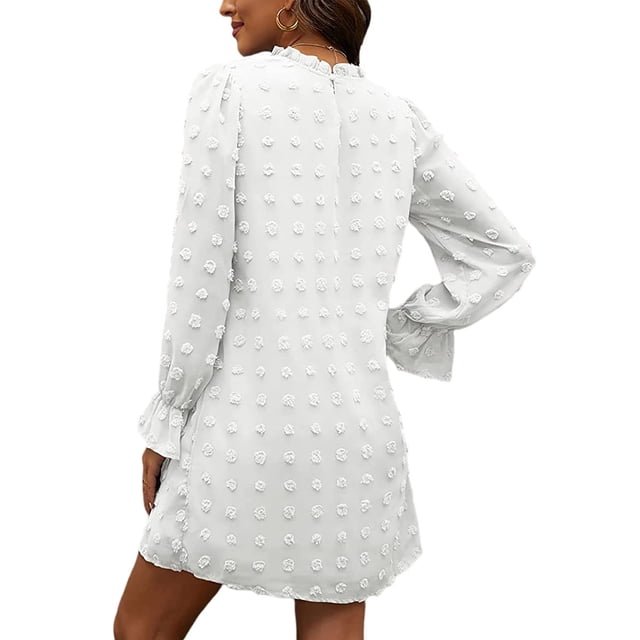 Vestido De Manga Larga Con Cuello Redondo, Vestido De Manga Larga Abullonada De Gasa Con Estampado De Lunares Informal Para Citas Para Vacaciones Para Dama ANGGREK Otros