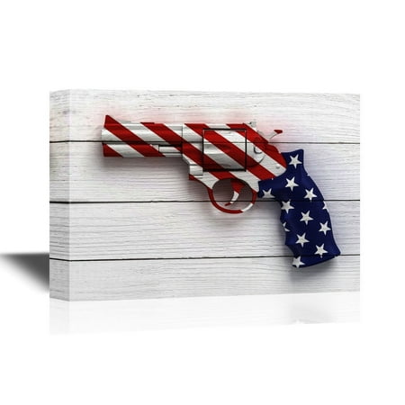 wall26 Canvas Wall Art - Gun with the American Flag Pattern - Gallery Wrap Modern Home Decor | Ready to Hang - 16x24 (Best Way To Hang Guns On Wall)