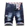 thumbnail image 2 of WREESH Men's Denim Shorts Zipper Elastic Slim Casual Denim Shorts Play Wrap Ripped Mid-Length Shorts Jean Shorts Dark Blue, 2 of 9