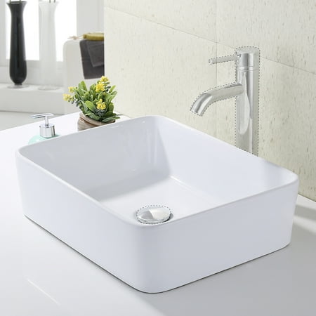 Kes Bathroom Rectangular Porcelain Vessel Sink Above Counter White Countertop Bowl Sink For Lavatory Vanity Cabinet Contemporary Style Bvs110