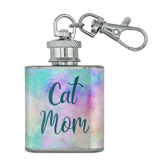 Cat Mom Colorful Stainless Steel 1oz Mini Flask Key Chain