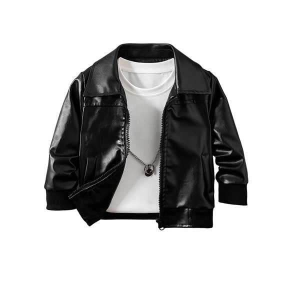 Infant Baby Boys Faux Leather Jacket Long Sleeve Zip Up Soft Warm Cozy Windproof Classic Moto Outerwear 6-9 Months