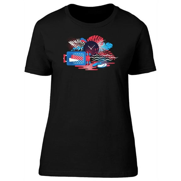 Traveling And Beach Doodles T-Shirt Women -Image by Shutterstock, Female Medium