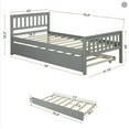 thumbnail image 3 of Twin Platform Bed with Trundle, Sweden Solid Pine Wood Twin Platform Bed Frame, Pull-Out Combination Bed with Casters, Bedroom Twin Bed with Headboard for Kids Adults, Gray 79.5''L*42''W*33.5''H, 3 of 7