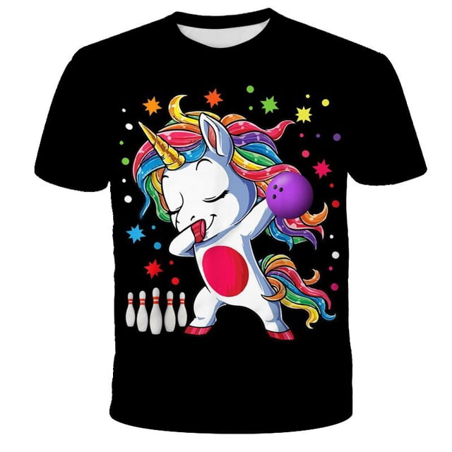 2022 Summer New 3D Unicorn Print T Shirts Girls Tops Clothes Kids Cartoon Clothes Casual Comfortable Cute Unicorn Girls T Shirts7T Gong Bohan LED