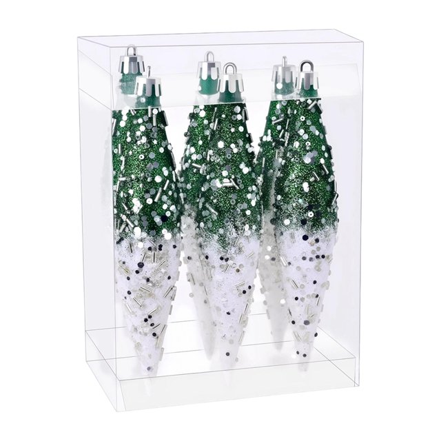 6 piezas de adornos colgantes navideños brillantes y decorativos, ligeros Verde Blanco