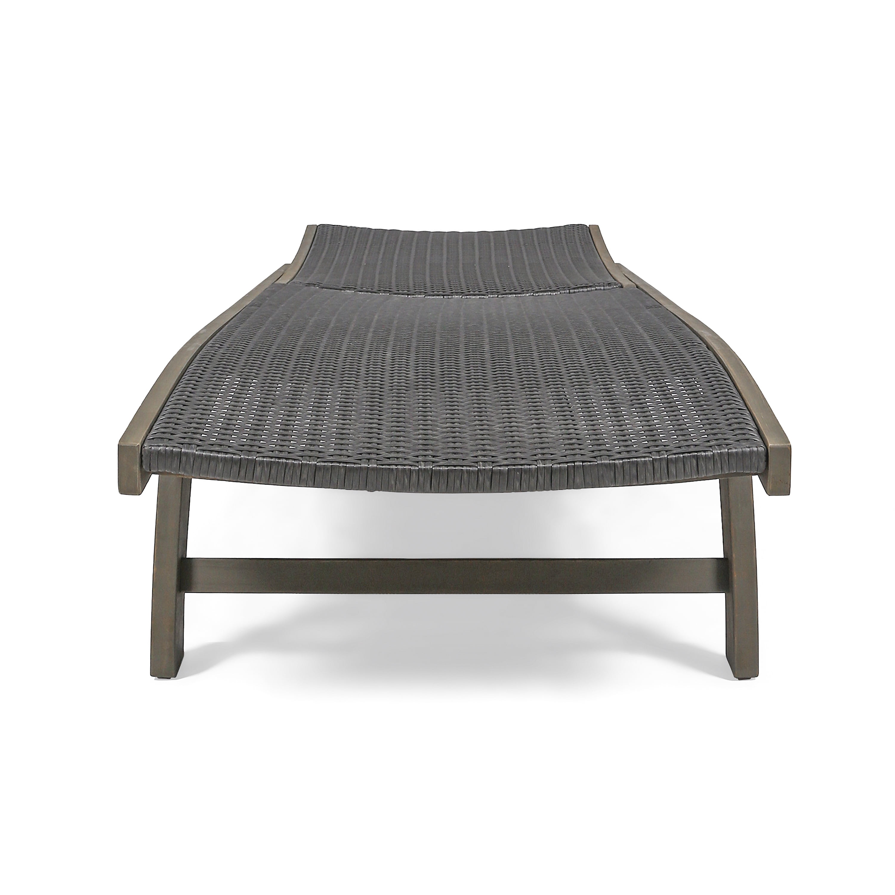 Outdoor Double Seat Chaise Lounge Set of 2 with Side Tray, Leisure Recliner Chairs for Patio Garden, Gray