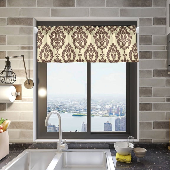 Elegant Damask Pattern Valance Curtains Rod Pocket for Kitchen Living Room Windows Farmhouse Decor 54x18
