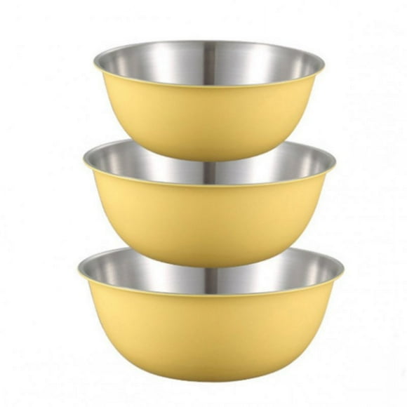 Stainless Steel Mixing Bowls (Set Of 3/4) Serving Bowls For Kitchen Salad Bowl With Scale Non Slip Colorful Storage Bowls For Healthy Meal Mixing Baking And Prepping 3-piece cream yellow-co