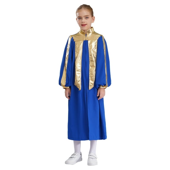 Lejafay Boys Girls Color Block Church Baptism Choir Robes Kindergarten Preschool Graduation Gown Blue 12
