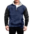 thumbnail image 4 of Mens Vintage Western Sweatshirt 1/4 Zip Mock Neck Pullover Color Block Warm Fleece Lined Sweatshirts with Pocket Navy 3XL, 4 of 4