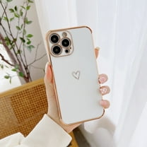 Dteck Case Compatible with iPhone 11 Pro Cute,Luxury Electroplated Gold Edge Bumper Cases for Women,Reinforced Camera Protection,Raised Corners Heart Plating TPU Cover for iPhone 11 Pro,White