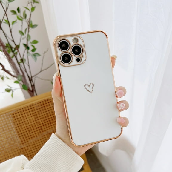 Allytech Case for iPhone 11 Pro Cutef or Women,Luxury Electroplated Gold Edge Bumper Cases,Reinforced Camera Protection,Raised Corners Heart Plating TPU Cover for iPhone 11 Pro,White