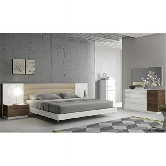 J & M Furniture  Lisbon Left Facing Night Stand - White - Biege - & Walnut