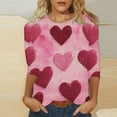 thumbnail image 2 of Feancey Womens Heart Print Top Dressy Casual 3/4 Sleeve Crewneck T-Shirts Soft Cute Valentines Day Shirts for Teen Girls Spring Summer Loose Work Blouse Prime Sales Multicolor XXL, 2 of 6