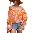 thumbnail image 2 of Camisa Fruncida de manga acampanada NikouMX, Tops con hombros descubiertos, S, 2 of 6