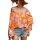 thumbnail image 1 of Blusa de verano con hombros descubiertos, dobladillo alto y bajo, manga acampanada, fruncida, estampado floral, 1 of 6