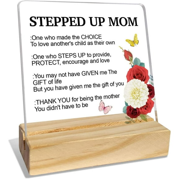 Stepmom Gifts from Daughter Son, Stepmom Gifts for Birthday Mother's Day Christmas Holiday, Bonus Mom Gifts, Stepped Up Mom, Desk Acrylic Decor 4x4 Inch
