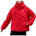 thumbnail image 2 of Black and Friday Clothing Sales Idoravan Women's Quilted Puffer Coat,Women's Fall and Winter Long Sleeved Warm Cotton Jacket Bread Red XL, 2 of 5