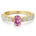 thumbnail image 3 of Gem Stone King 14K Yellow Gold Pink Moissanite and Lab Grown Diamond Engagement Ring for Women | 1.78 Cttw | Oval 7X5MM | Gemstone Birthstone | Size 8, 3 of 6