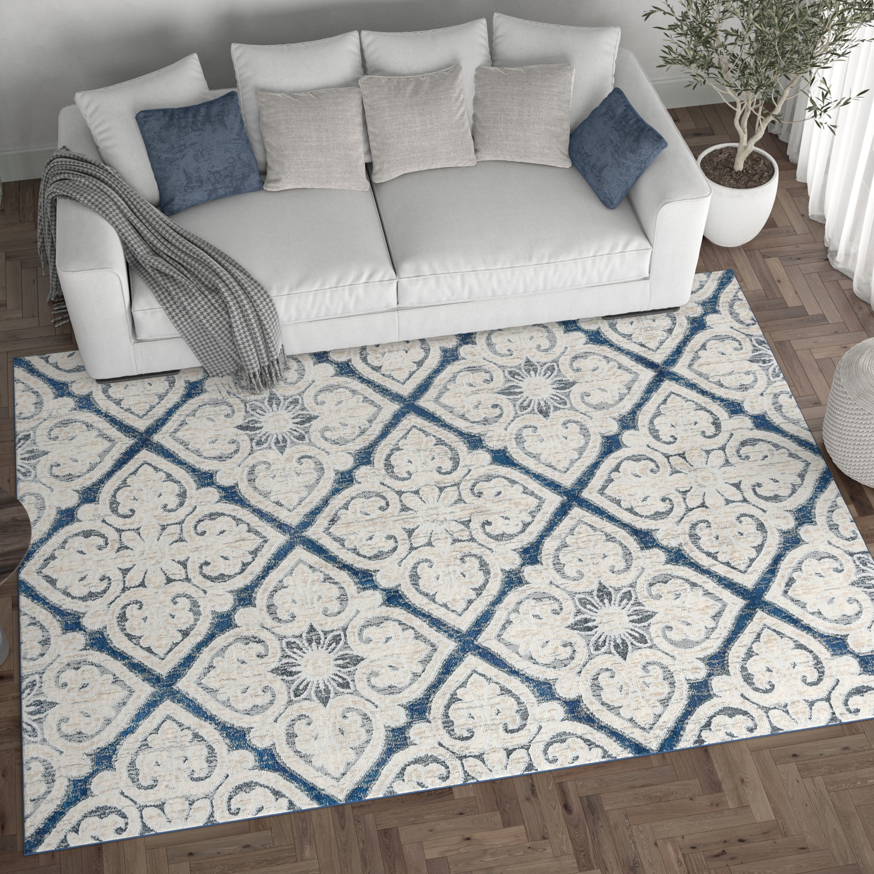 Madison Traditional 7.6' x 10' Dark Blue Polypropylene Indoor Area Rug