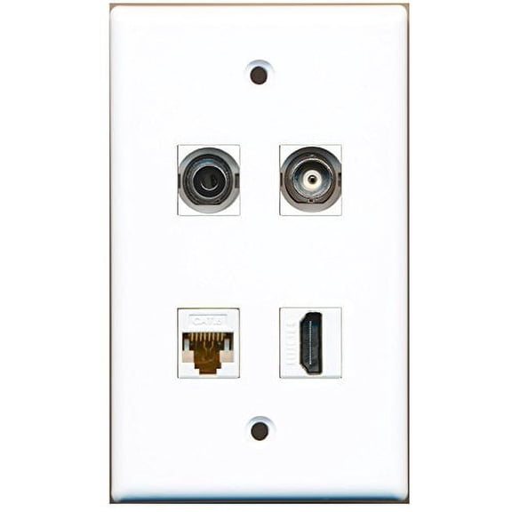 RiteAV - 1 Port HDMI 1 Port 3.5mm 1 Port BNC 1 Port Cat6 Ethernet White Wall Plate