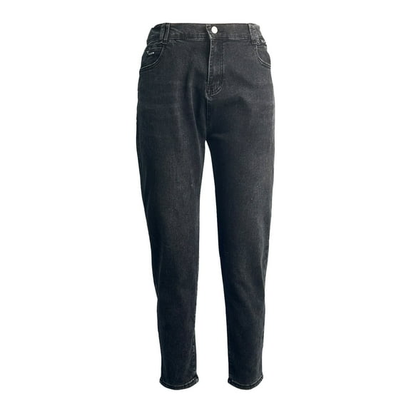 PETYWER Women's Trousers High Waisted Stretchy Denim Pants With Pockets Black