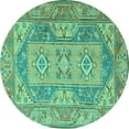 thumbnail image 1 of Ahgly Company Machine Washable Indoor Round Oriental Turquoise Blue Traditional Area Rugs, 8' Round, 1 of 4