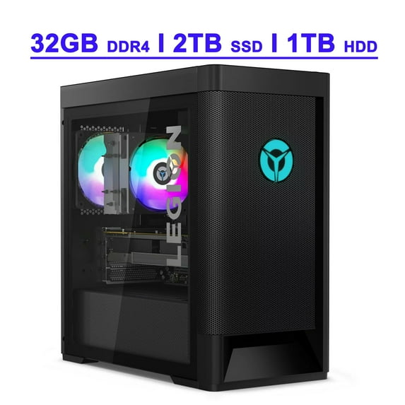 Lenovo Legion Tower 5 Premium Gaming Desktop AMD Octa-core Ryzen 7 5700G Processor 32GB DDR4 2TB SSD + 1TB HDD Nvidia GeForce RTX 3060 Ti 8GB Graphic USB-C DisplayPort RGB Airflow Win11 Black