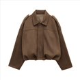 thumbnail image 1 of Chaqueta de Gamuza Sintética para Mujer, Abrigo Informal Holgado de Larga con Solapa y Estilo Urbano A . Marrón Oscuro M, 1 of 10