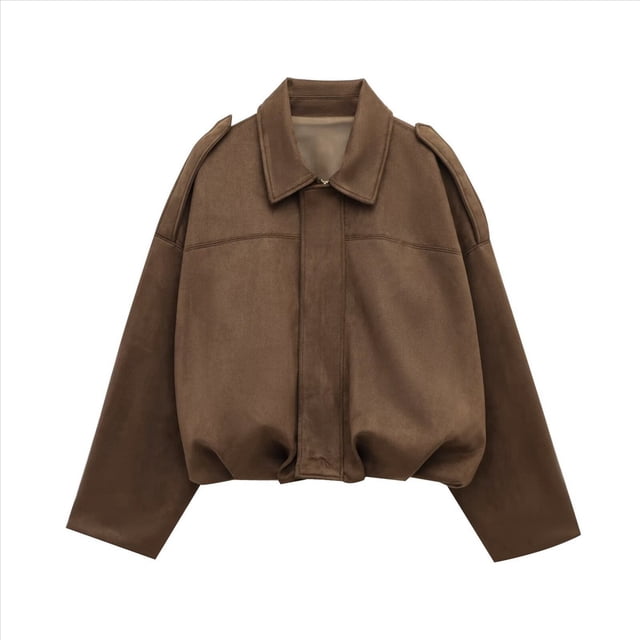 Chaqueta de Gamuza Sintética para Mujer, Abrigo Informal Holgado de Larga con Solapa y Estilo Urbano A . Marrón Oscuro M