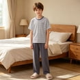 thumbnail image 4 of Cethrio Boys' Pajama Sets Short Sleeve, Casual 2 Piece Knitted Summer Boys' Sleepwear Gray Size 11-12 T, 4 of 5