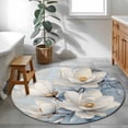 thumbnail image 4 of White Magnolia Round Area&nbsp;Rug 3ft Farmhouse Flowers Non-Slip&nbsp;Washable Circle Rugs Soft Felt Indoor Floor Mat for Bedroom Kitchen Living Room Bathroom, 4 of 9