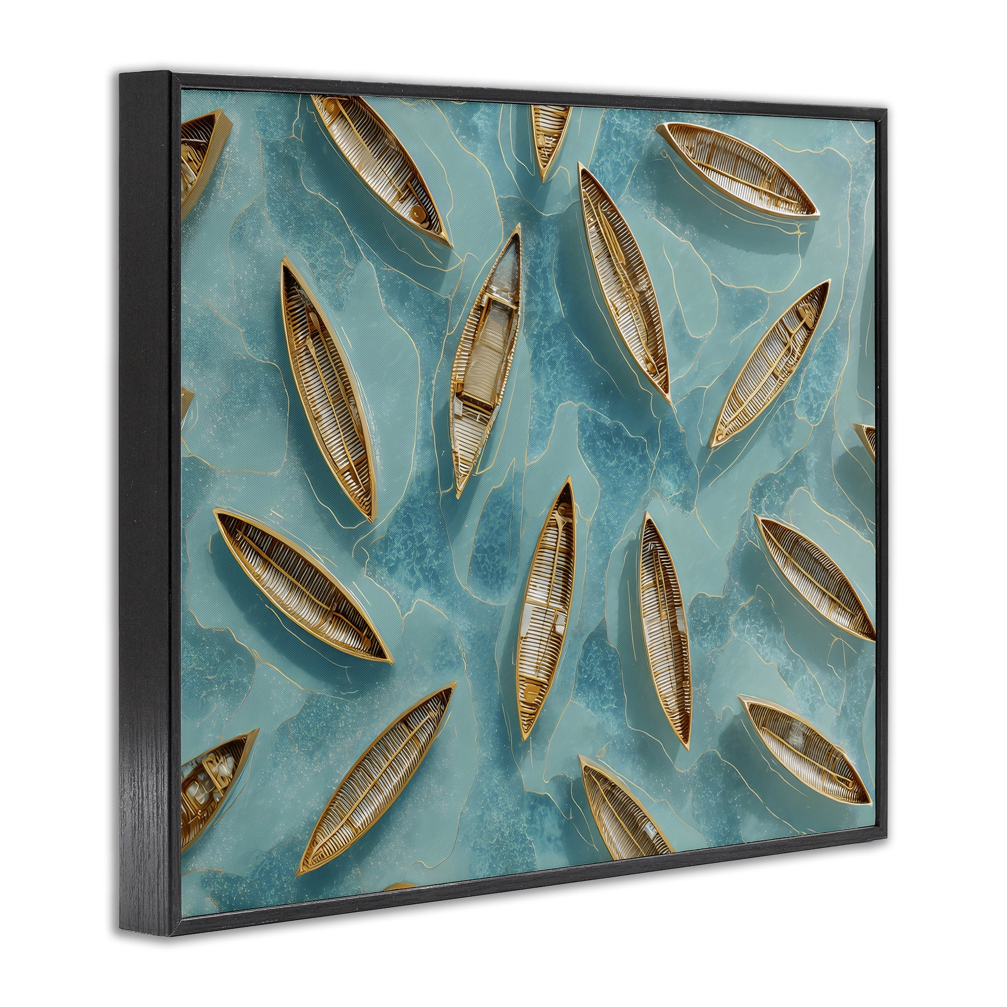 Harmonious Canoes on Water Black Framed Giclee Art, design by Franklyn Gregory
