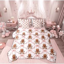 Manfei Gingerbread Man Bedding Comforter Set 7pcs for Teens, Merry Christmas Queen Bedding Sets, Princess Cartoon Bowknot Reversible Queen Sheet Sets, Breathable Home Decor