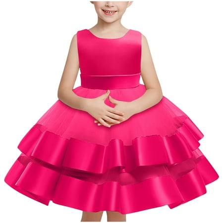 

Lovskoo 1-6Y Girls Princess Tulle Dress Sleeveless A Line Wedding Pageant Dresses Wedding Ball Gown Hot Pink
