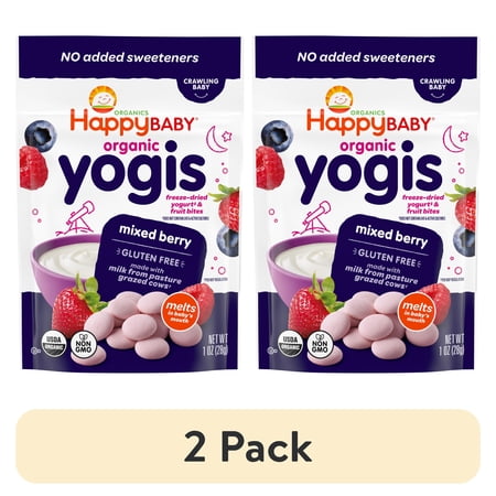 (2 pack) Happy Baby Organics Yogis Mixed Berry Freeze-Dried Yogurt and Fruit Bites Pouch, 1 oz