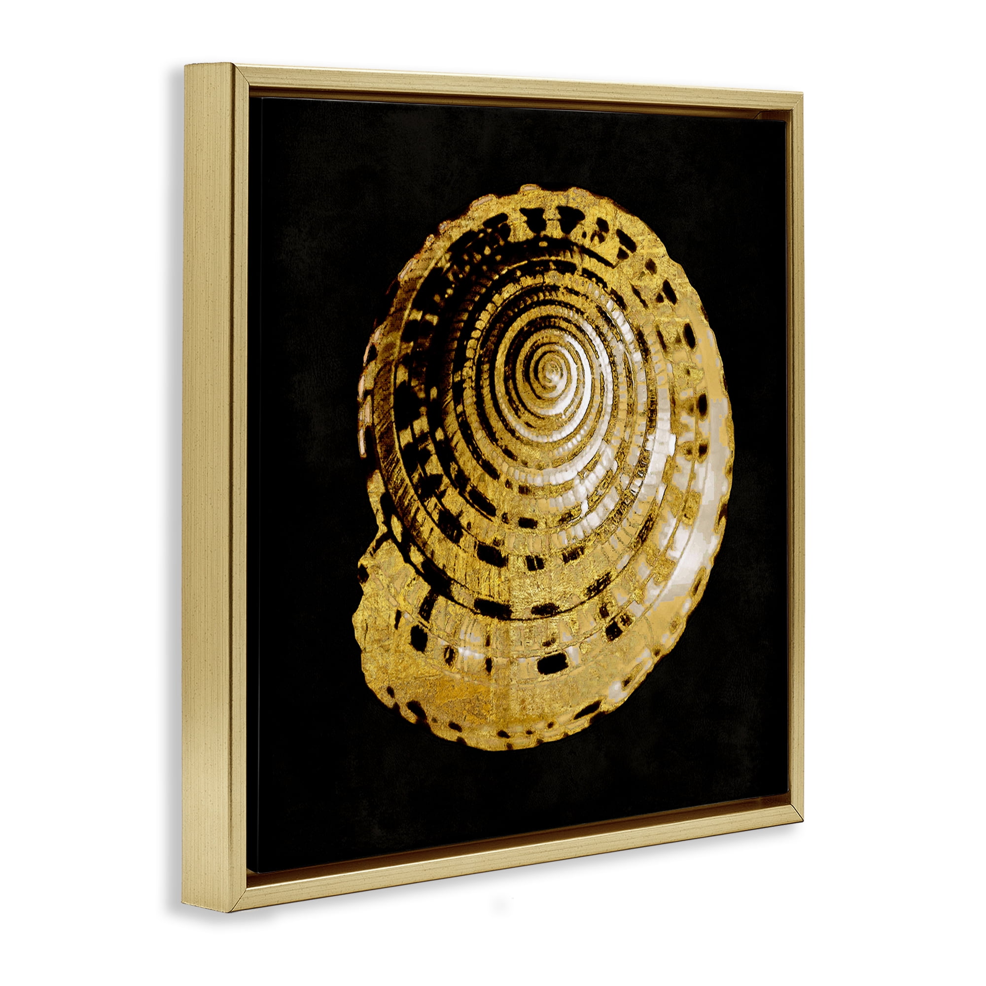 Stupell Industries Gold Spiral Shell Nautical & Beach Painting Gold Floater Framed Canvas Art Print Wall Art, 18 x 18