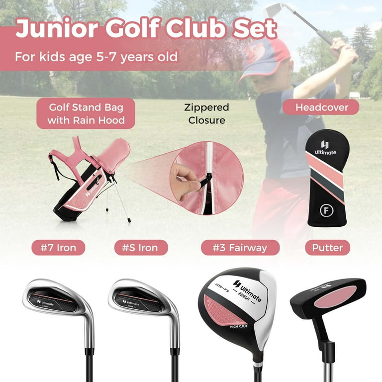 Costway Kids Golf Club Set, Junior Golf Set for Age 5-7, Pink