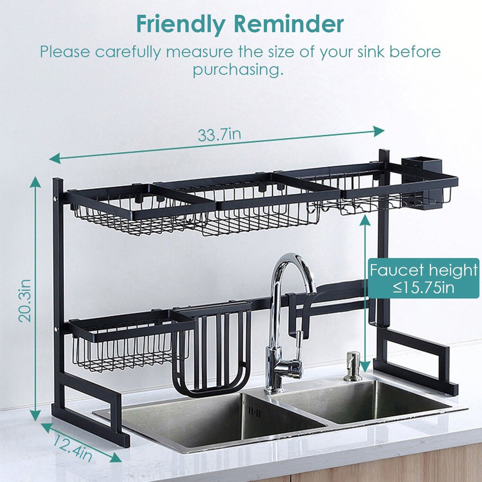 Over The Sink Dish Drying Rack Adjustable (32.6-37), 2 Tier Large  Capacity Stainless Steel Expandable Dish Drainer for Kitchen Organizer  Storage