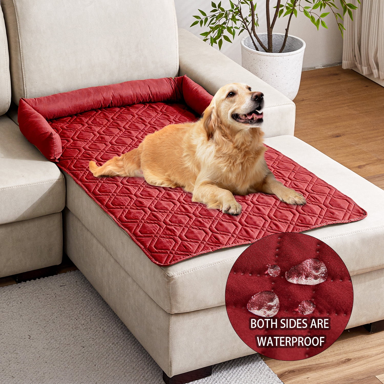 Suitable for Medium and Large Dogs Calm Pet Bed, Pet Furniture Protective Cover, Non-Slip Base, Side Pillow Pet Bed, Waterproof and Urine-Proof Fabric, Deodorant, Machine Washable Non-Slip