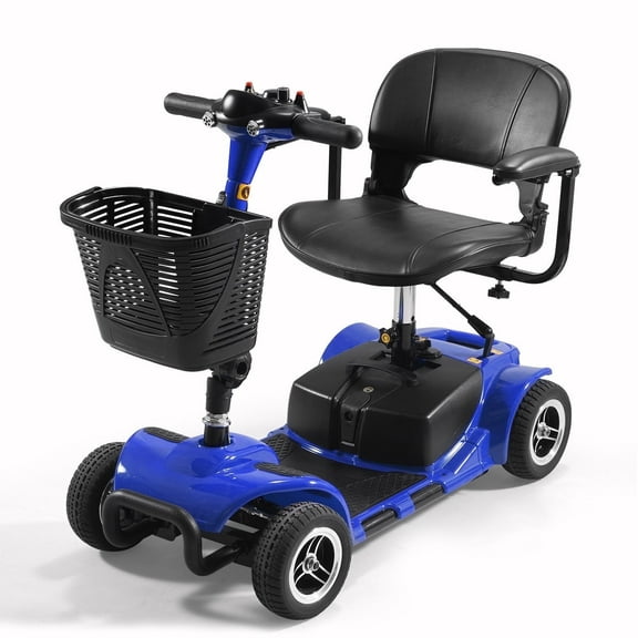 4 Wheels Mobility Scooter for Adults&Seniors, 350W Electric Powered Wheelchair Device with Extended Battery, Dual Baskets, Rotating Seat, Compact Duty Mobile for Elderly