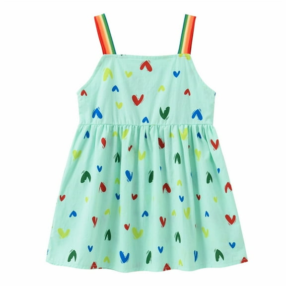 Penkiiy Toddler Kids Baby Girls Summer Cute Rainbow Shoulder Strap Suspender Dress Girls Dress Party Sundress 3-4 Years Green 2023 Summer Deal